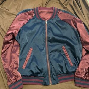 Hollister Blue and Burgundy Bomber Jacket